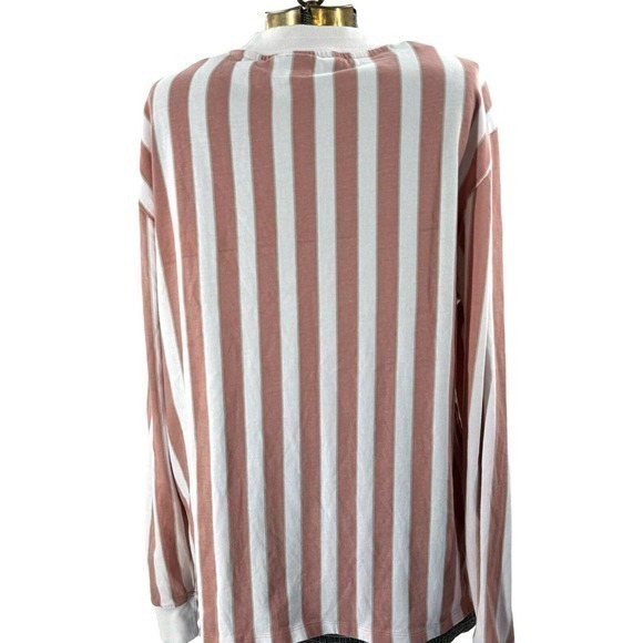 Guess Pink Striped Long Sleeve Crew Neck Shirt Embroidered Guess Logo Women's M - Picture 3 of 16